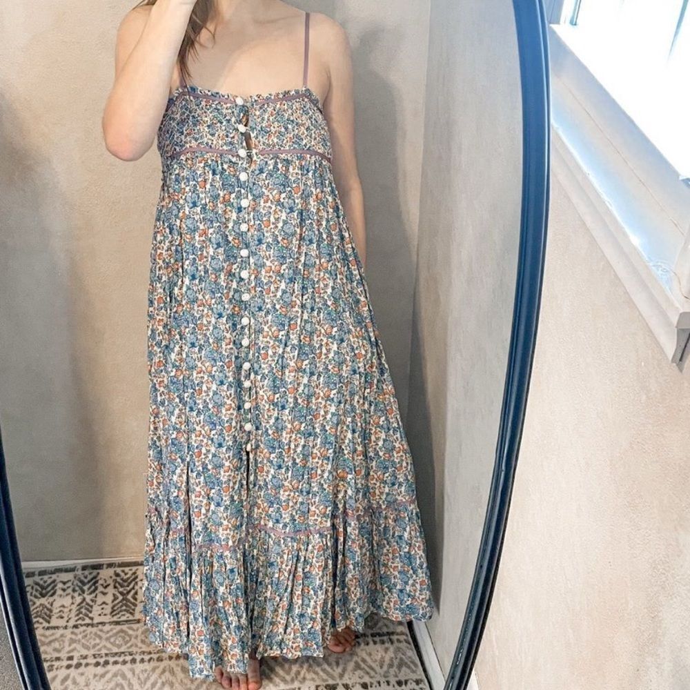 Free People Molly Jo Midi Dress Blue Floral - Picture 1 of 10